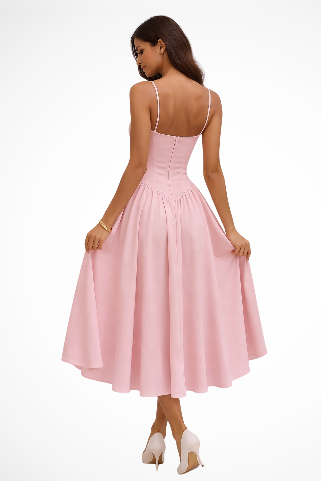 Robe midi à bretelles spaghetti et encolure cœur pour femme