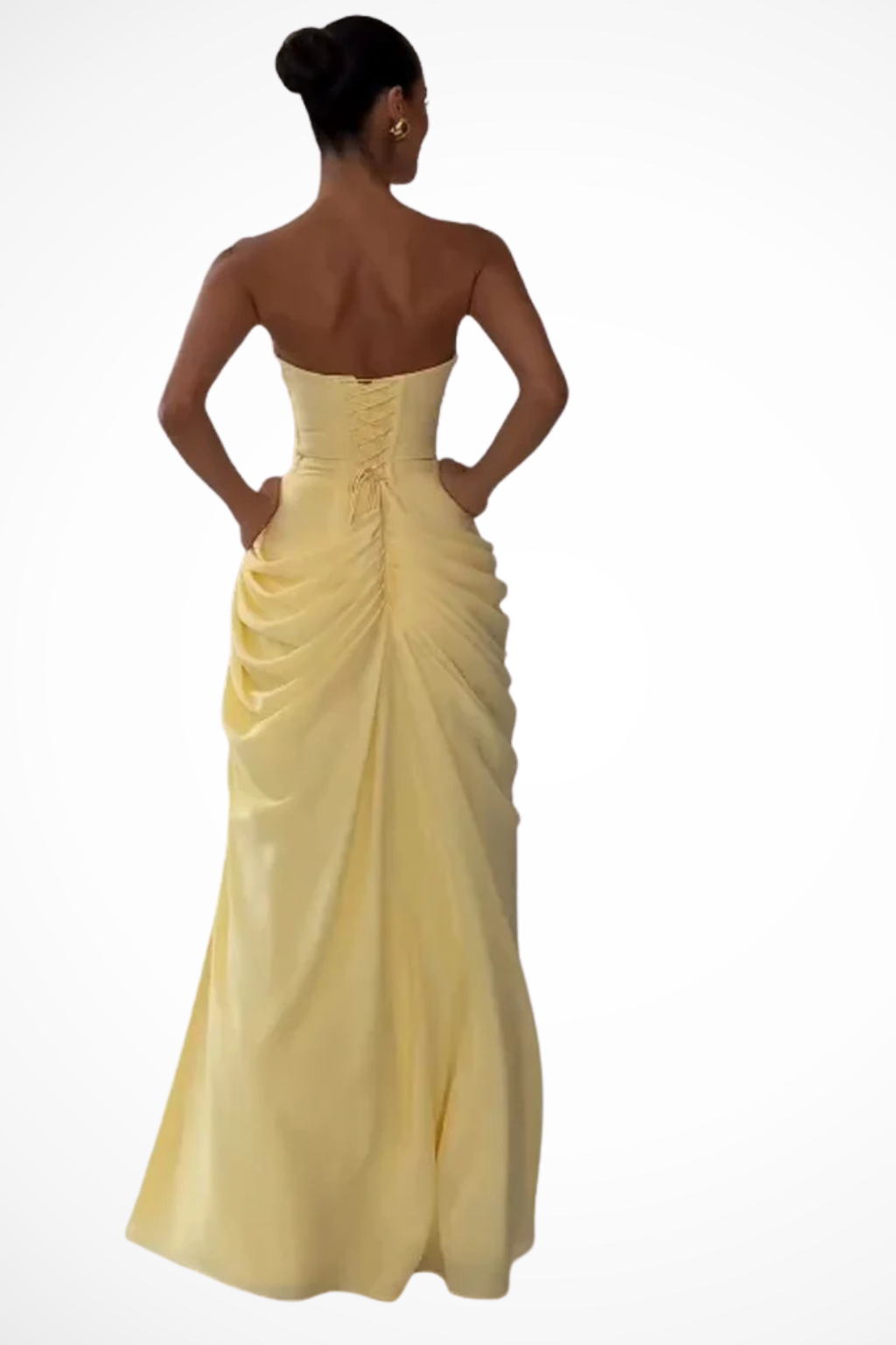 Elegant Strapless Ruched Maxi Dress with Slit