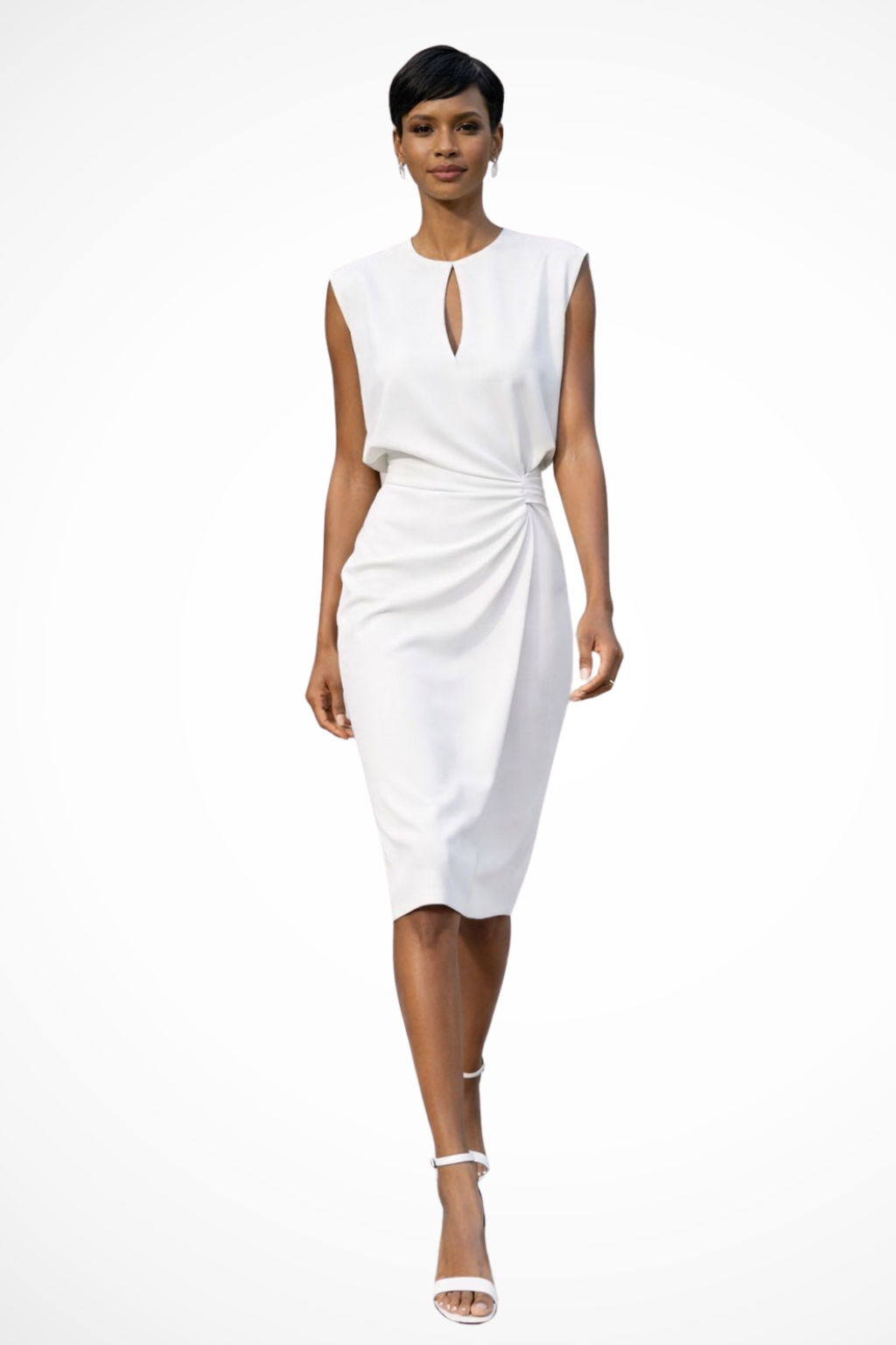 Robe midi portefeuille élégante pour femmes avec fronces et manches courtes cape