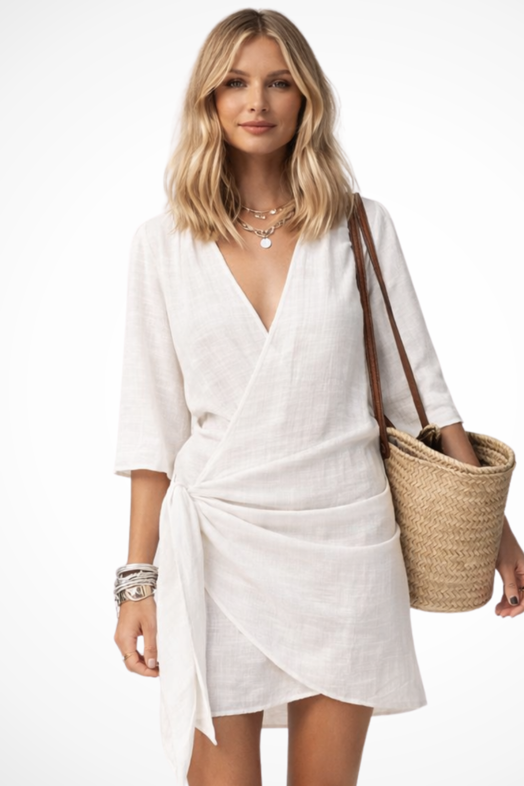 Robe courte portefeuille élégante pour femme avec ceinture à nouer et manches courtes