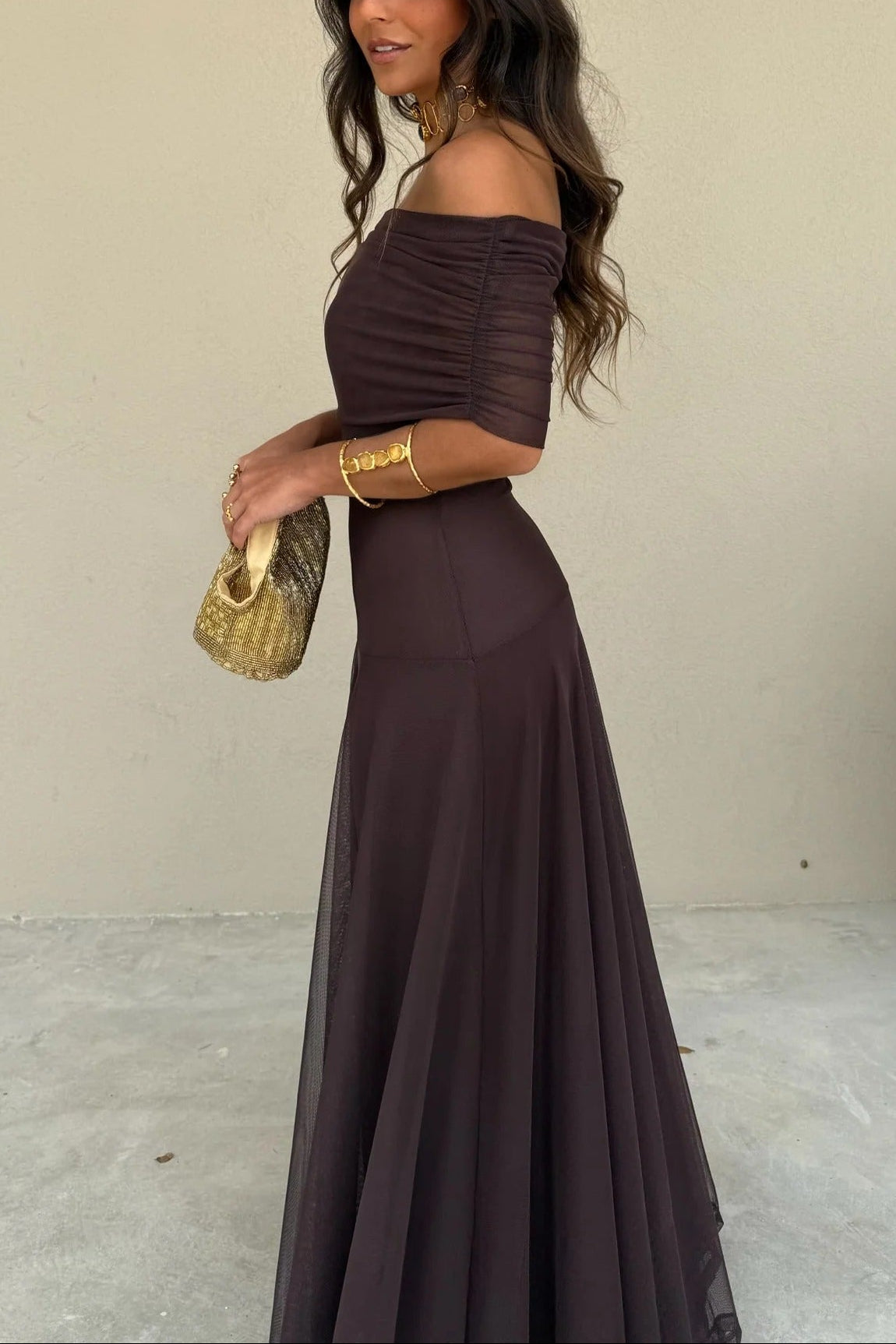 Women's One-Shoulder Mesh Maxi Dress