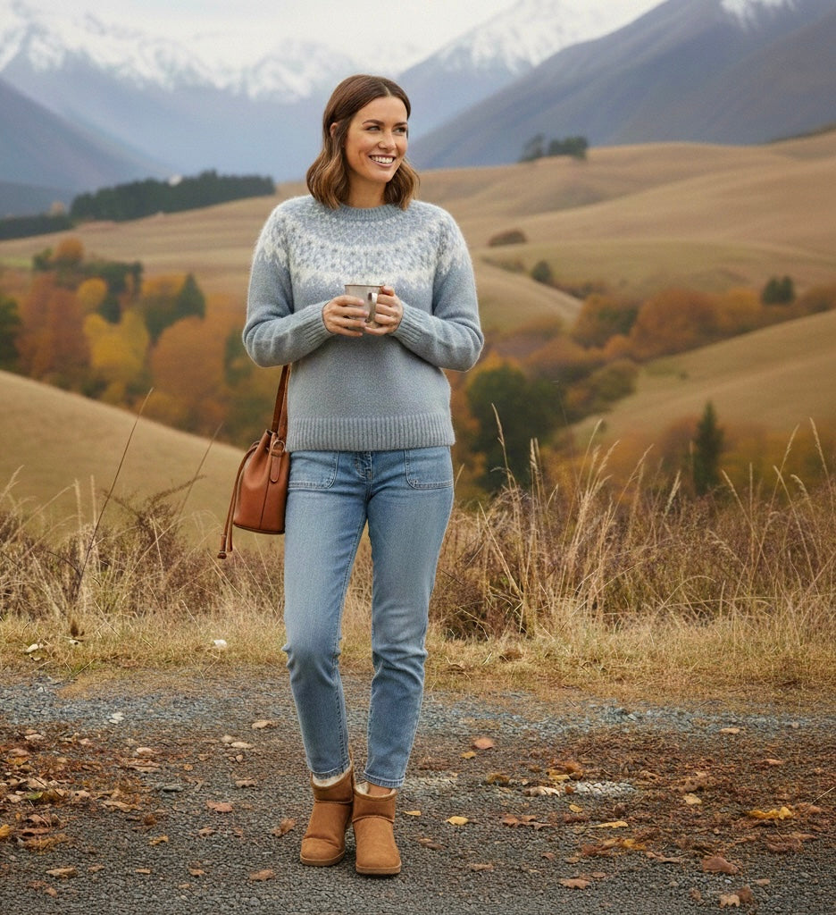 Pull en maille Fair Isle à col rond pour femme