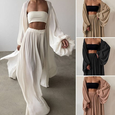 Ensemble blazer 3 pièces en mélange de coton pour femme été élégant