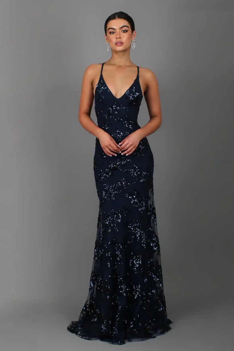 Sequin Mermaid Evening Dress V-Neck Formal Gown Women