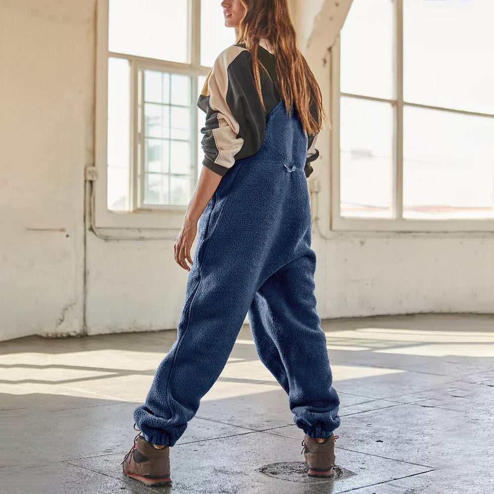 Women's Cozy Fleece Overall Jumpsuit with Adjustable Straps