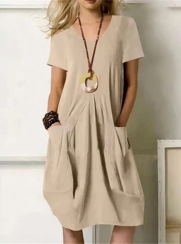 Robe midi décontractée oversize pour femme avec poches froncées