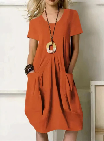 Robe midi décontractée oversize pour femme avec poches froncées