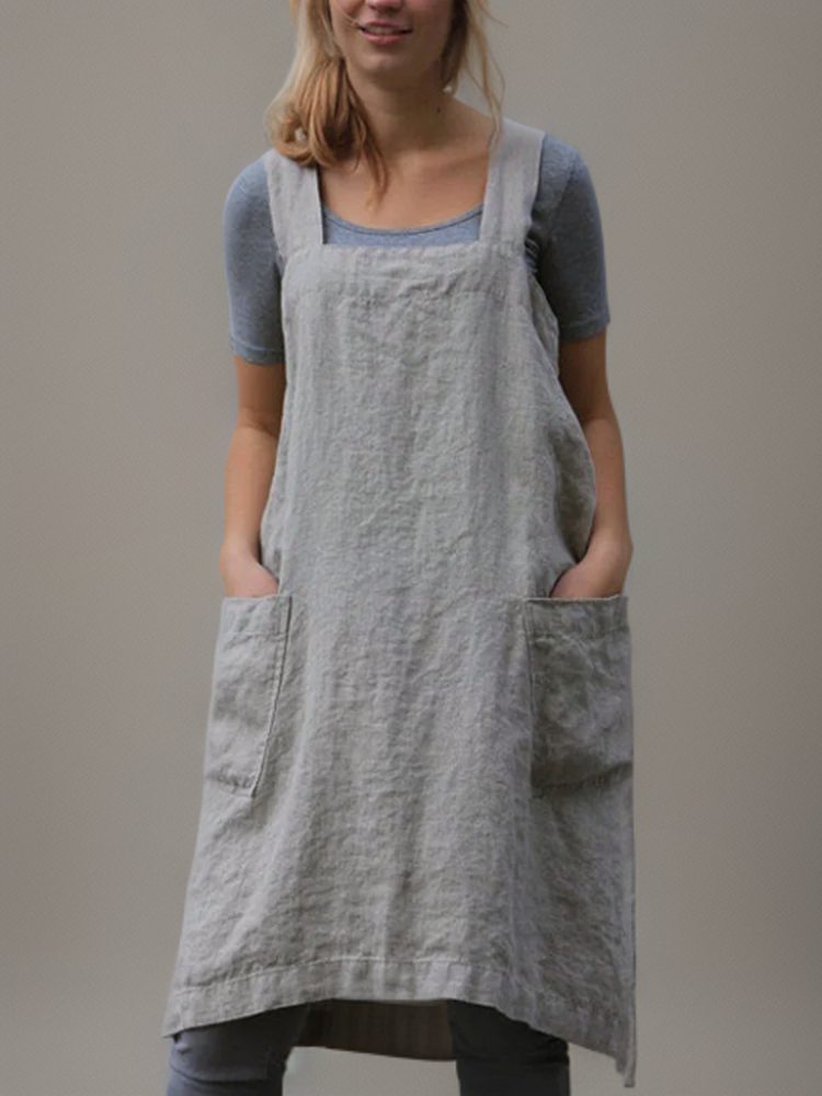 Women's Relaxed Pinafore Midi Dress with Pockets