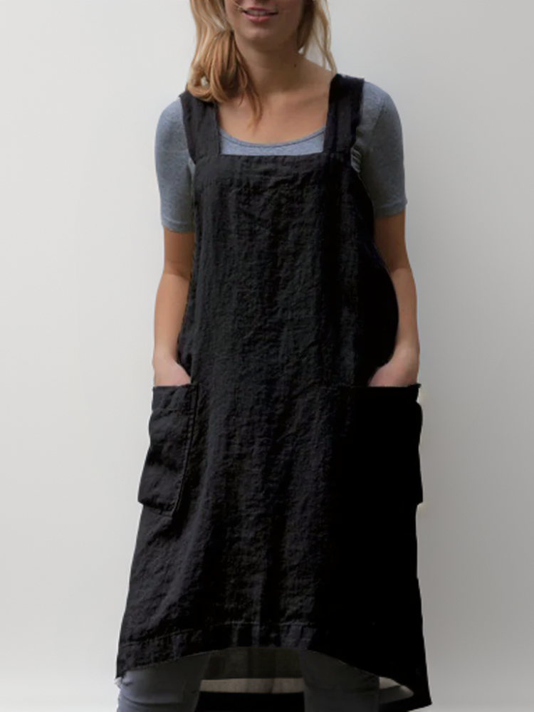 Women's Relaxed Pinafore Midi Dress with Pockets