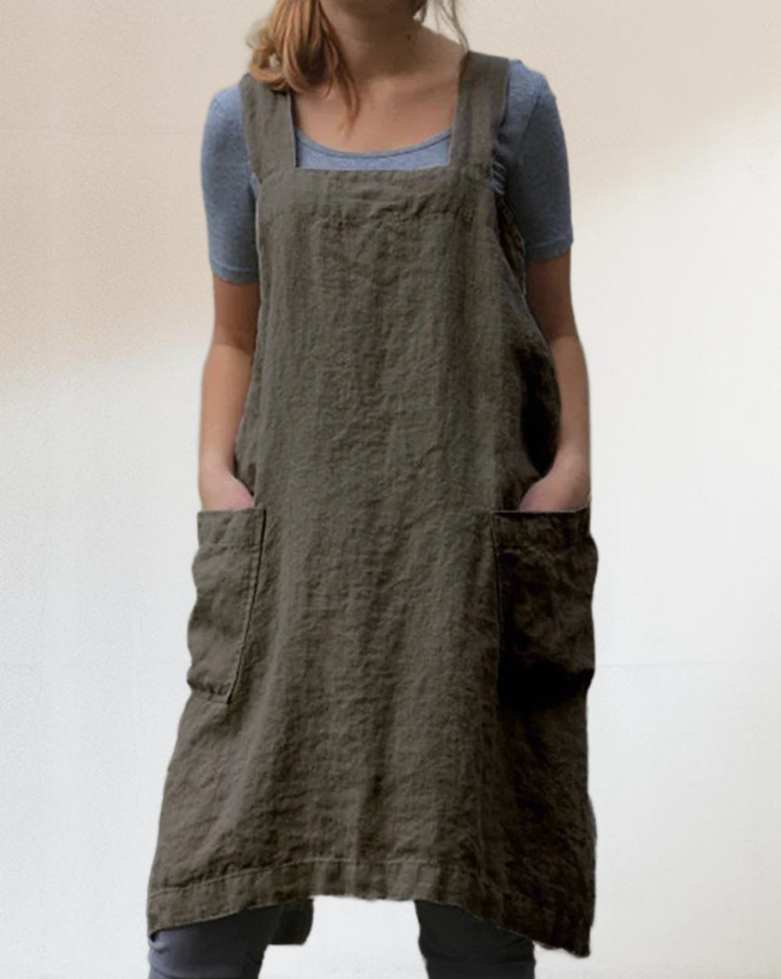 Women's Relaxed Pinafore Midi Dress with Pockets