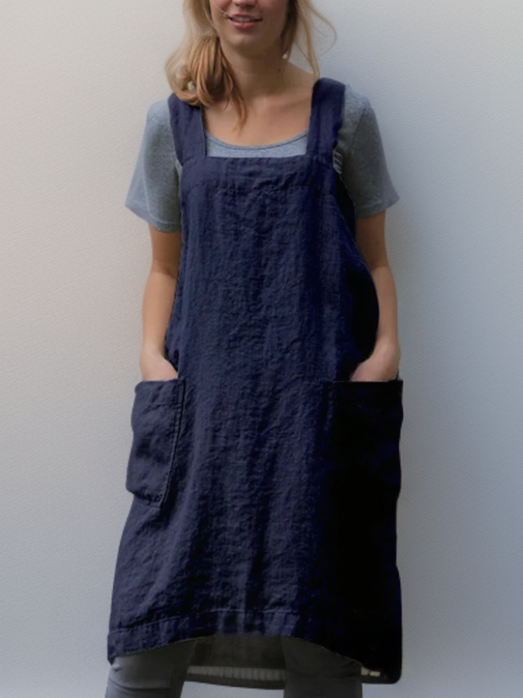 Women's Relaxed Pinafore Midi Dress with Pockets