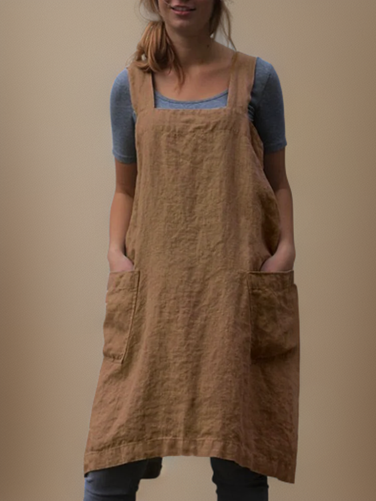 Women's Relaxed Pinafore Midi Dress with Pockets