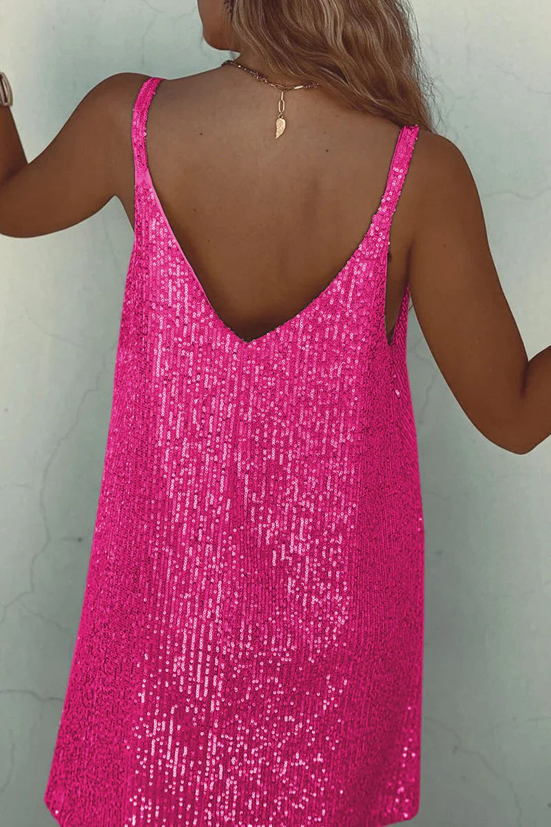 Women’s Sequin V Neck Mini Party Dress Sleeveless Evening Dress