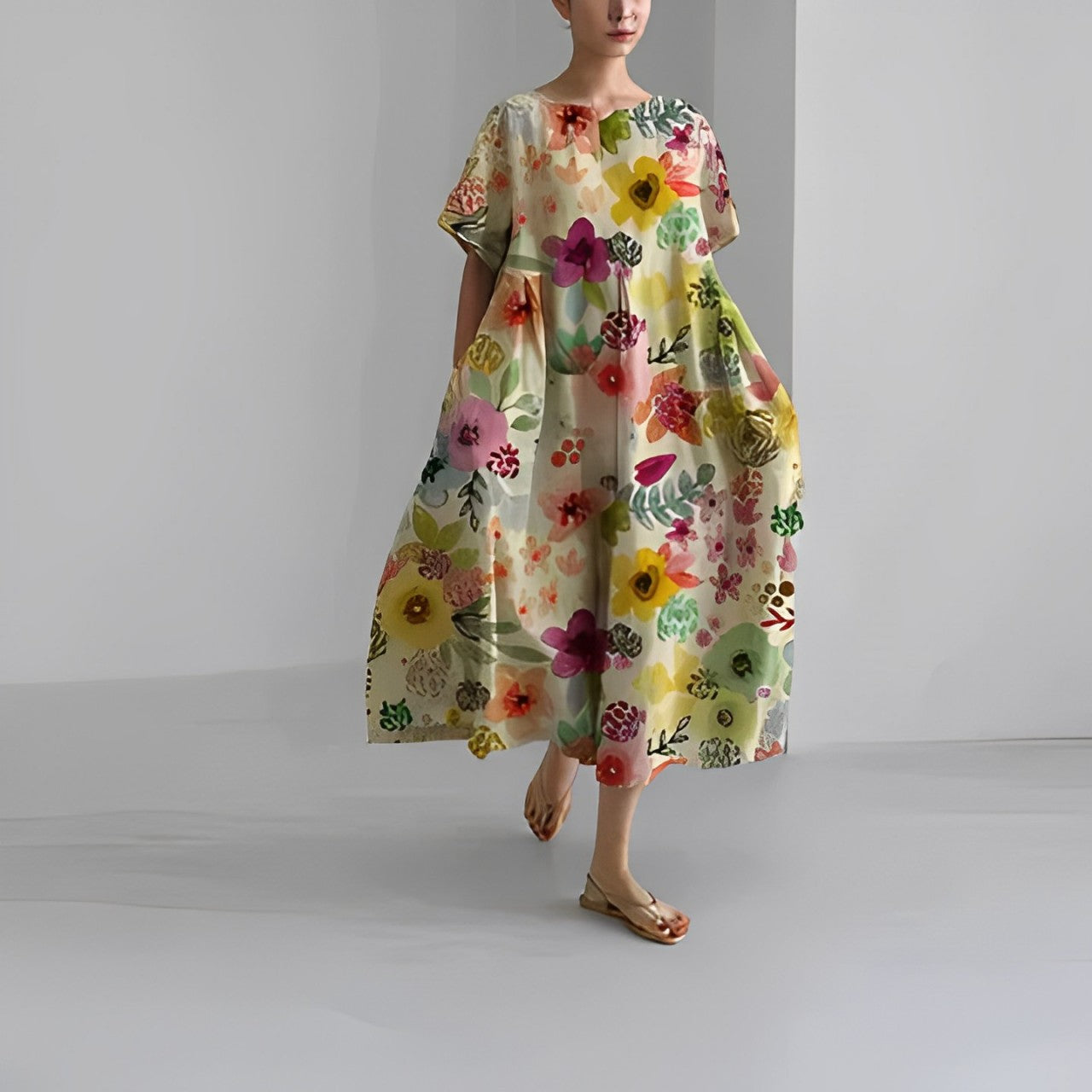 Women's Artistic Print Relaxed Midi Dress