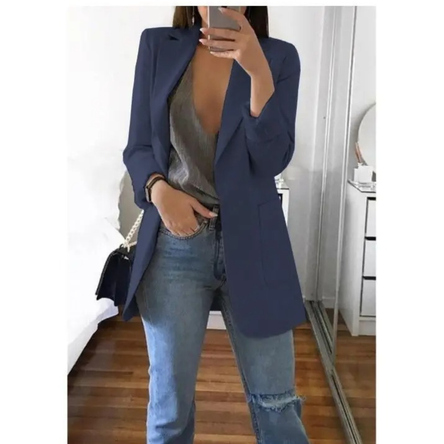 Women's Longline Tailored Blazer with Open Front