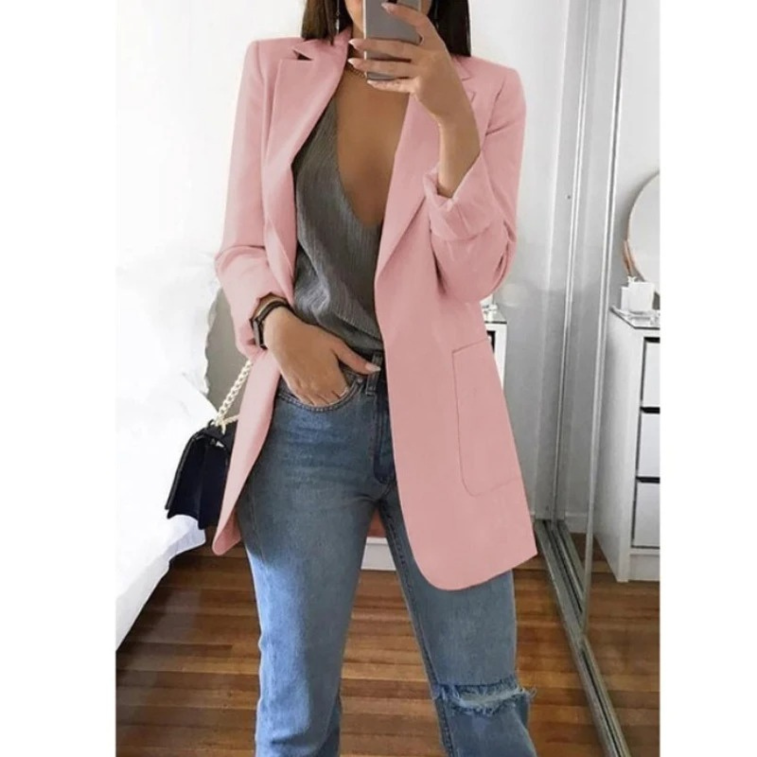 Women's Longline Tailored Blazer with Open Front