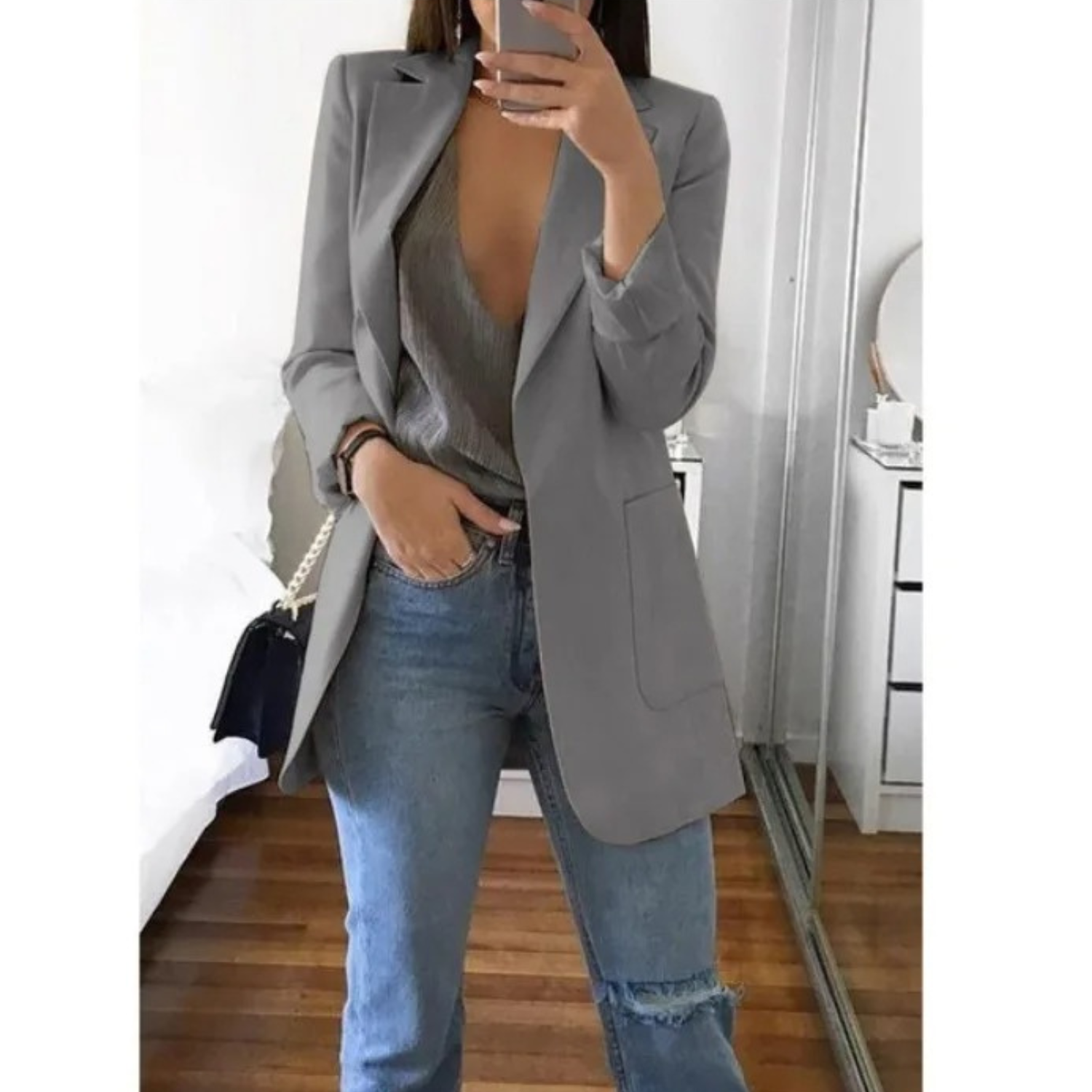 Women's Longline Tailored Blazer with Open Front