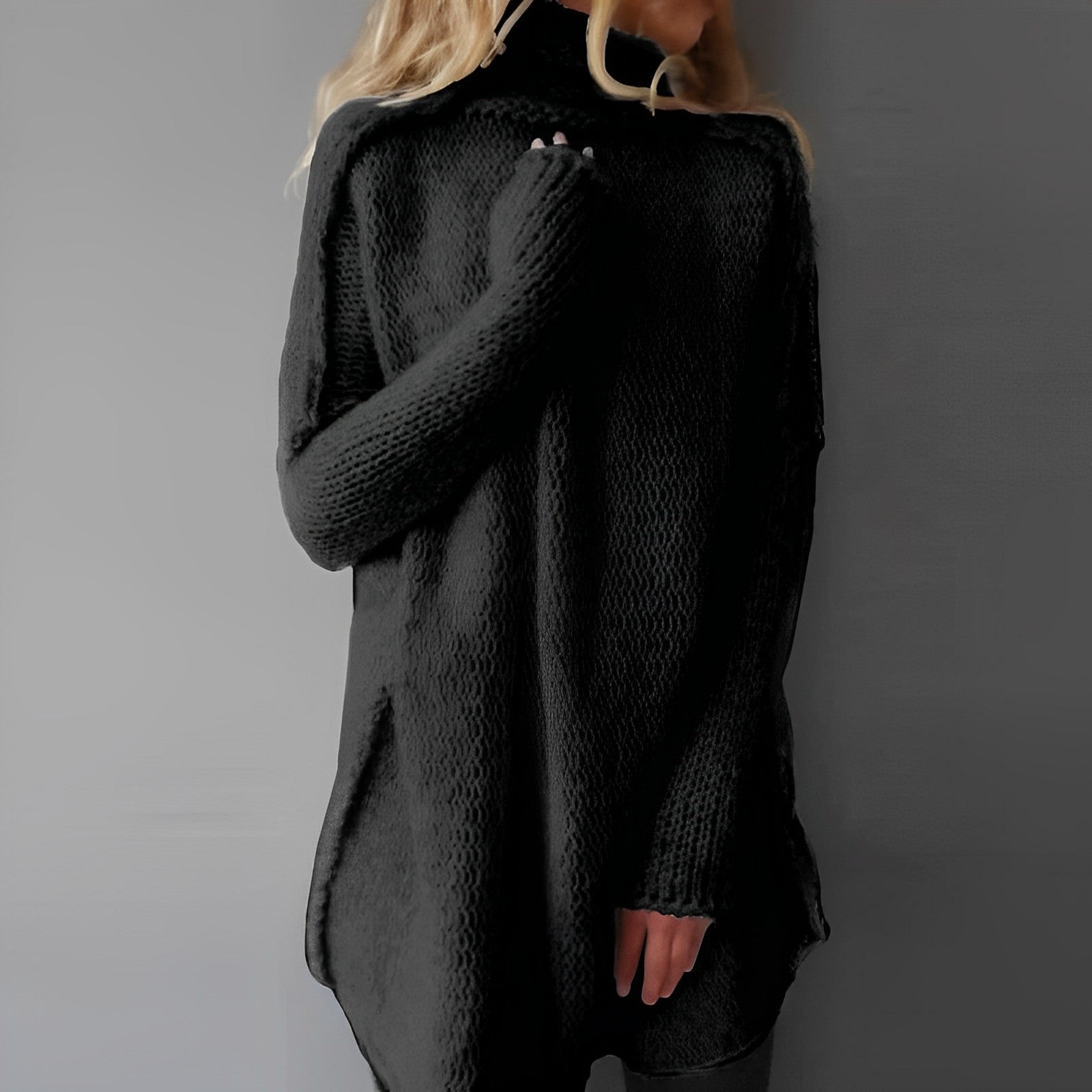 Γυναικείο oversized πλεκτό φόρεμα-πουλόβερ με ζιβάγκο