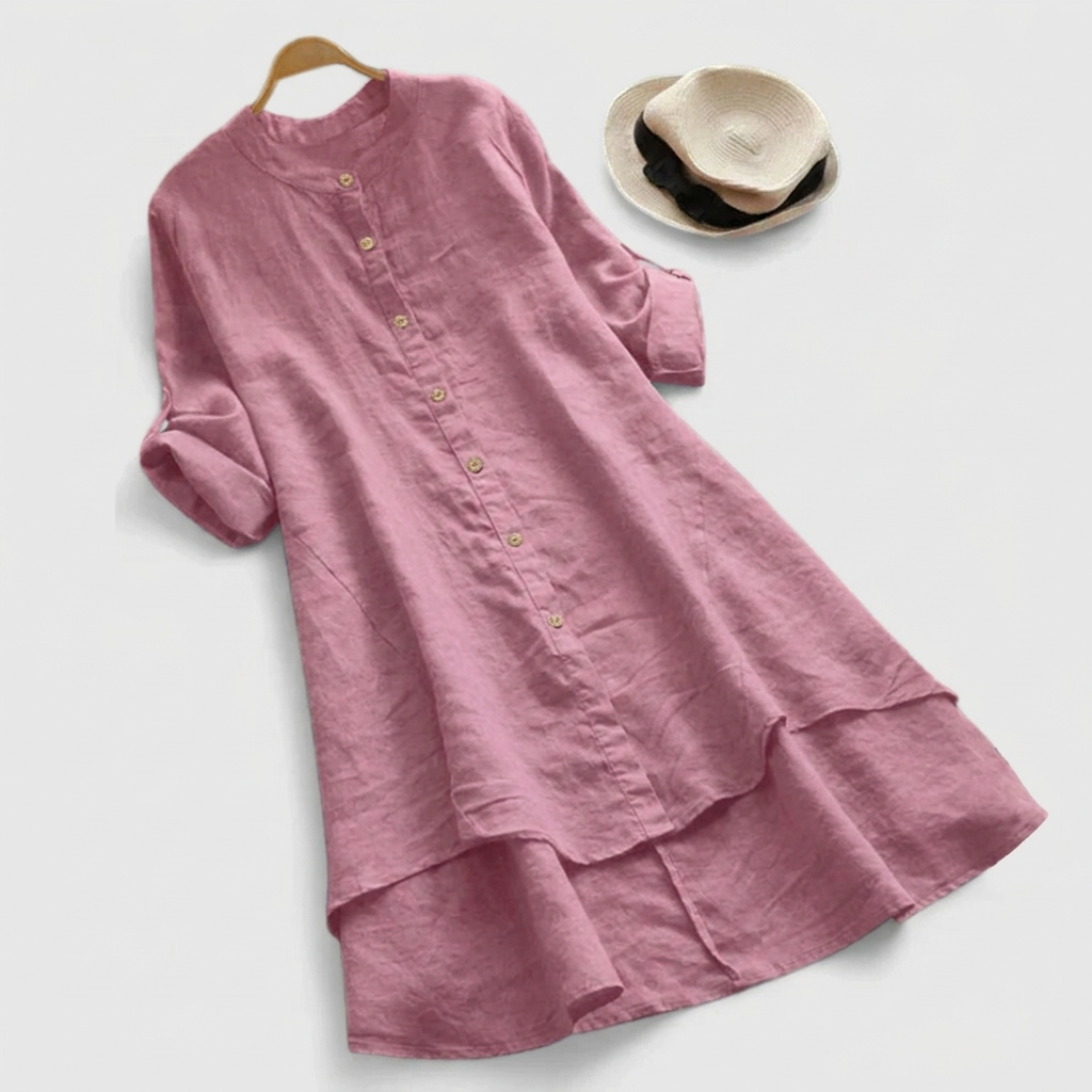 Robe chemise décontractée pour femme à ourlet superposé avec boutons