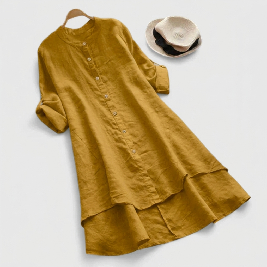 Robe chemise décontractée pour femme à ourlet superposé avec boutons