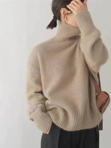 Pull ample décontracté à col roulé pour femme
