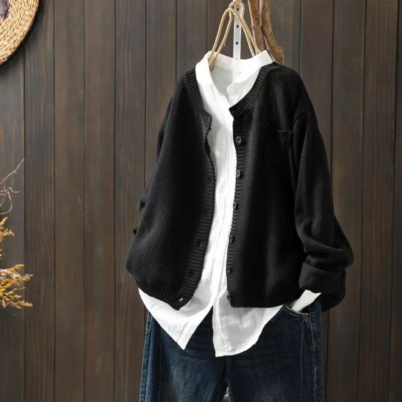 Women's Oversized Knit Cardigan with Patch Pocket