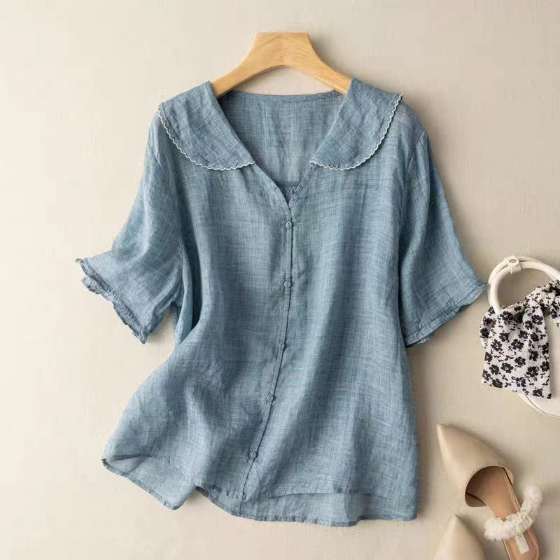 Relaxed Everyday Blouse with Peter Pan Collar for Women