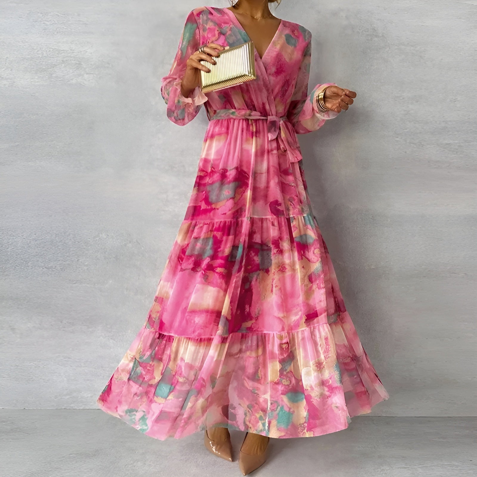 Robe midi plissée d'été à fleurs pour femmes
