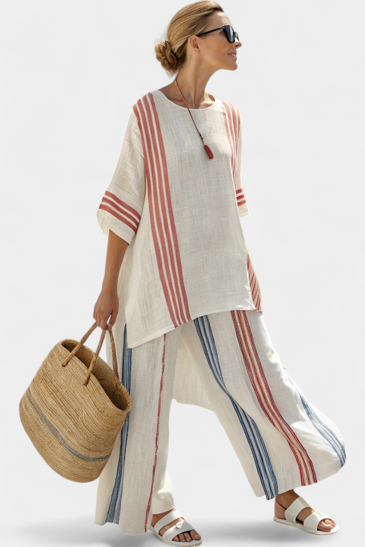 Women's Bohemian Striped Two-Piece Lounge Set