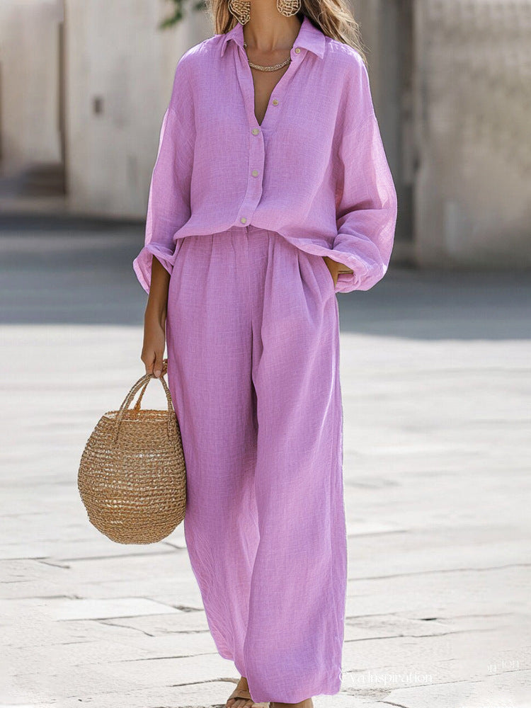 Ensemble blouse et pantalon en lin pour femme