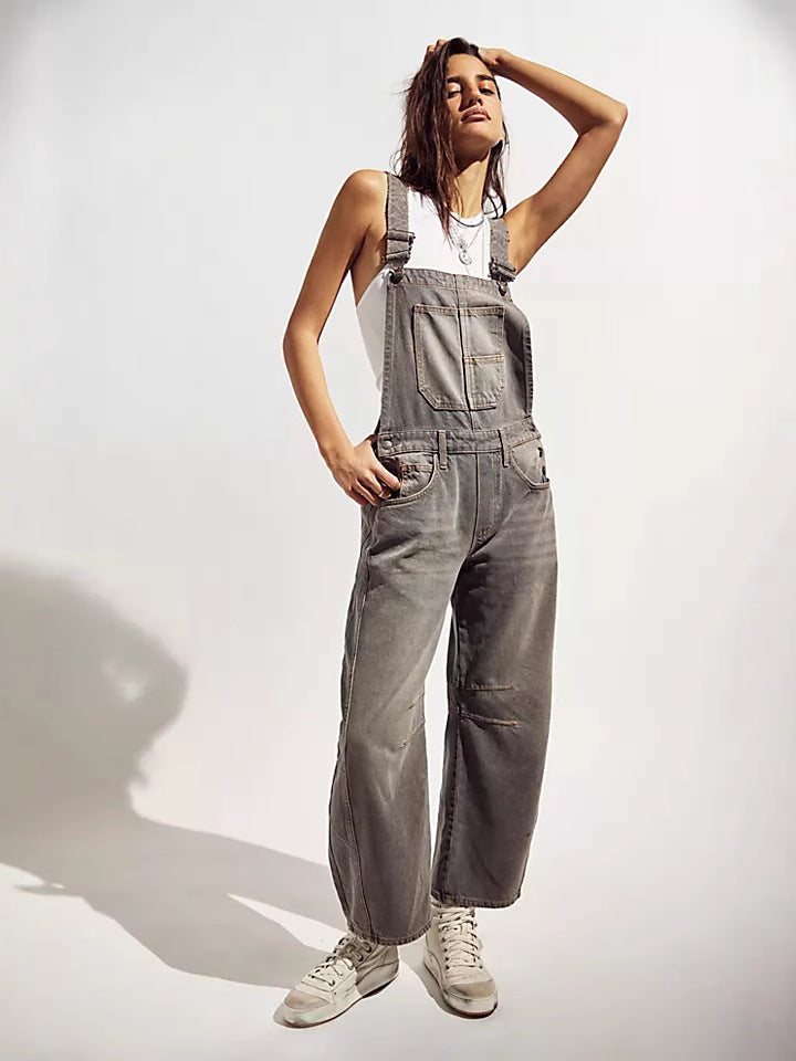 Salopette en jean oversize pour femme avec poches
