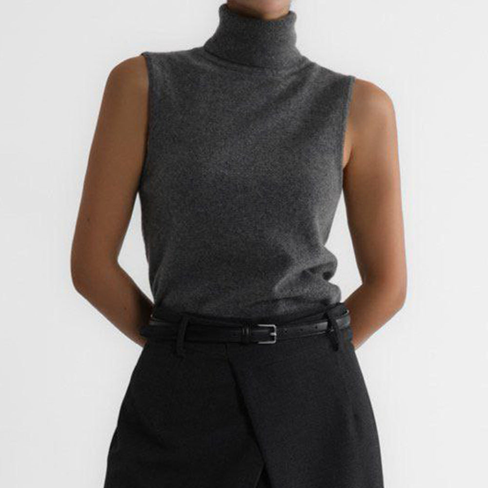 Top tricoté sans manches à col montant pour femme