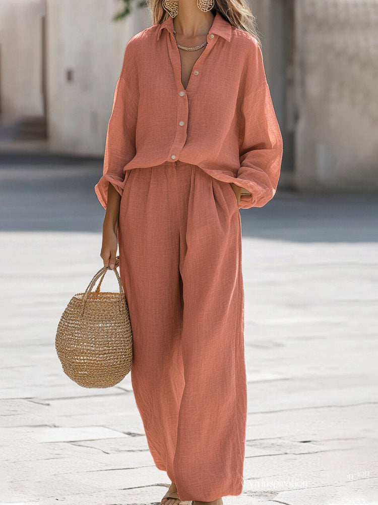 Ensemble blouse et pantalon en lin pour femme