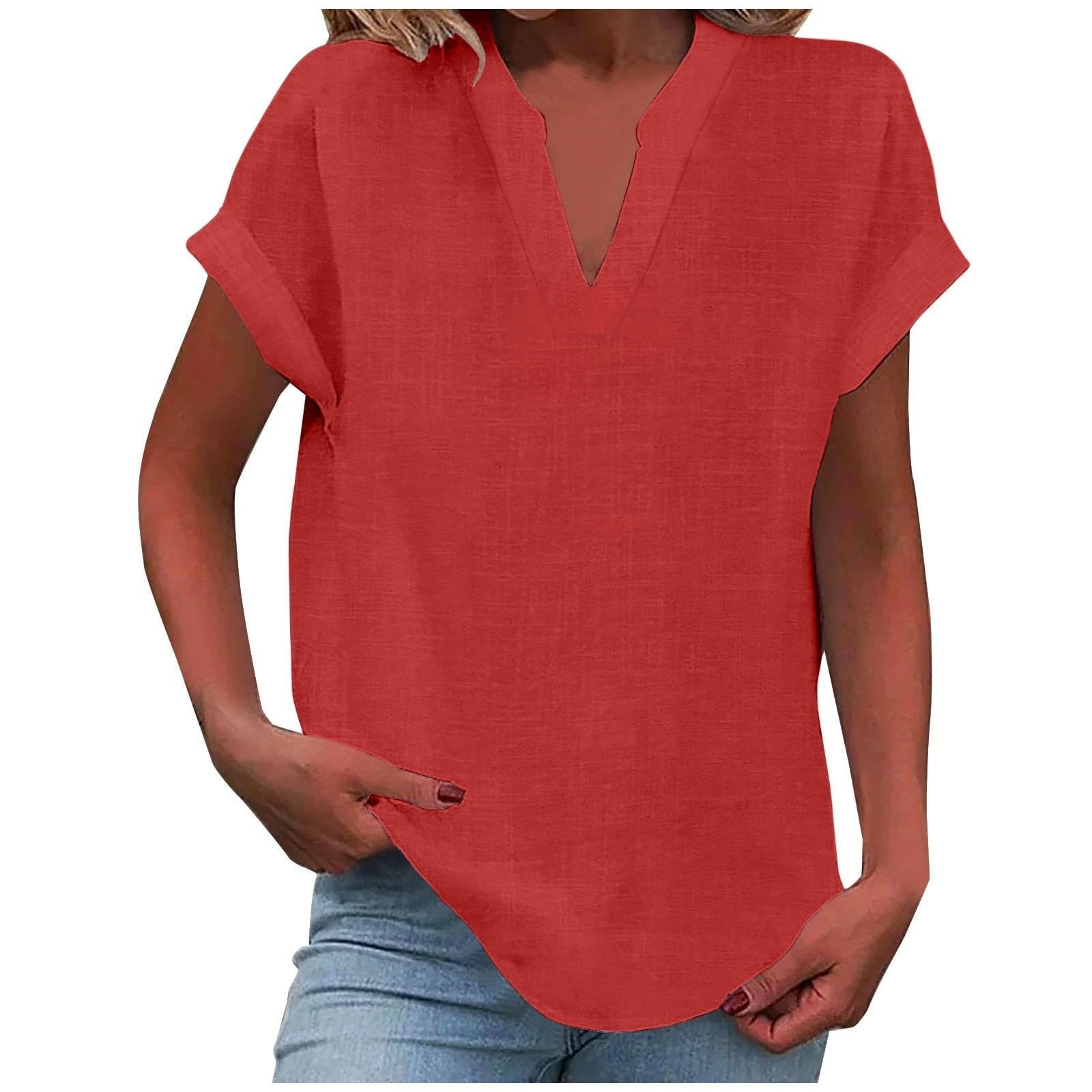 Casual V-Neck Short Sleeve Blouse for Women