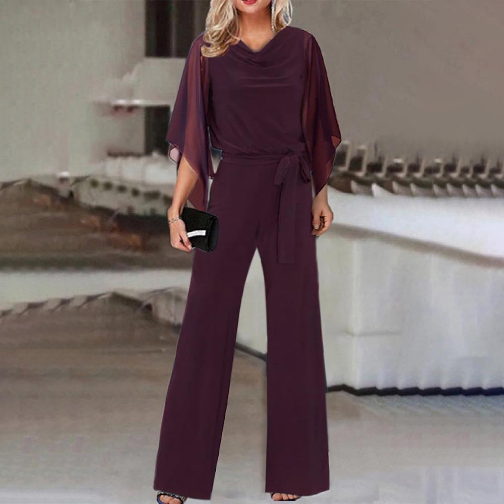 Combinaison femme à jambes larges avec taille lacée