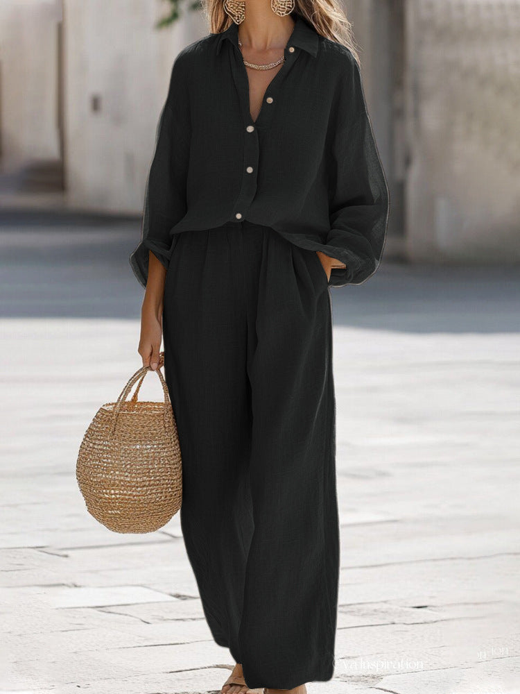 Ensemble blouse et pantalon en lin pour femme