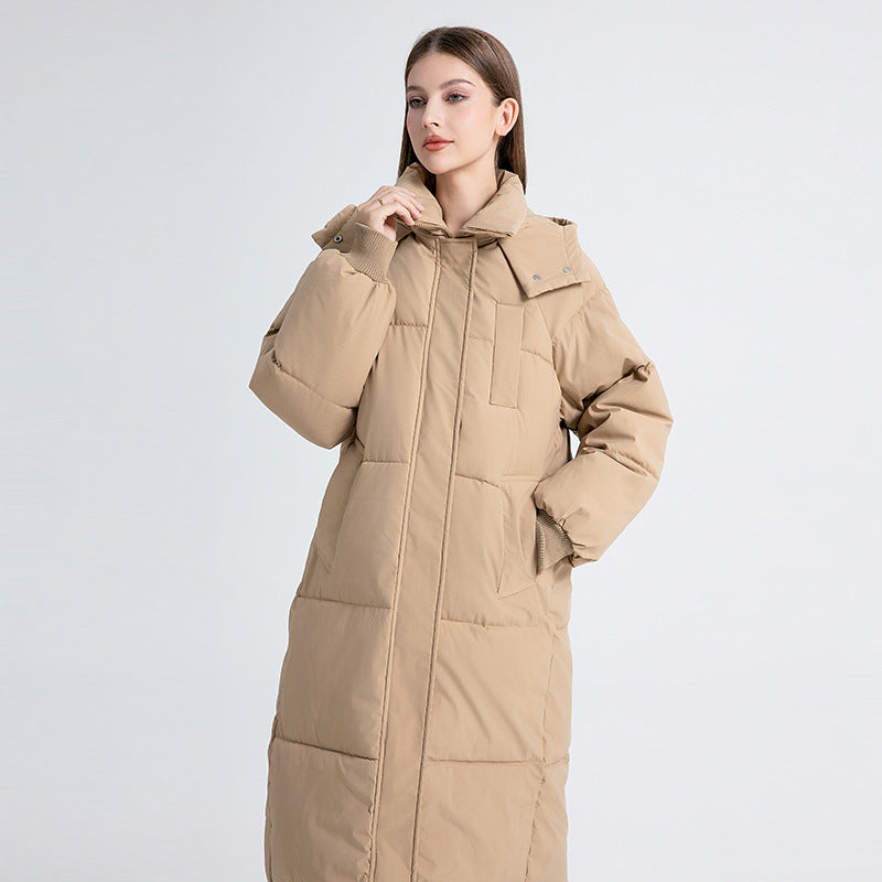Piumino invernale lungo con cappuccio da donna