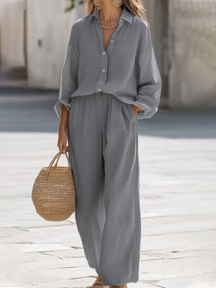 Ensemble blouse et pantalon en lin pour femme