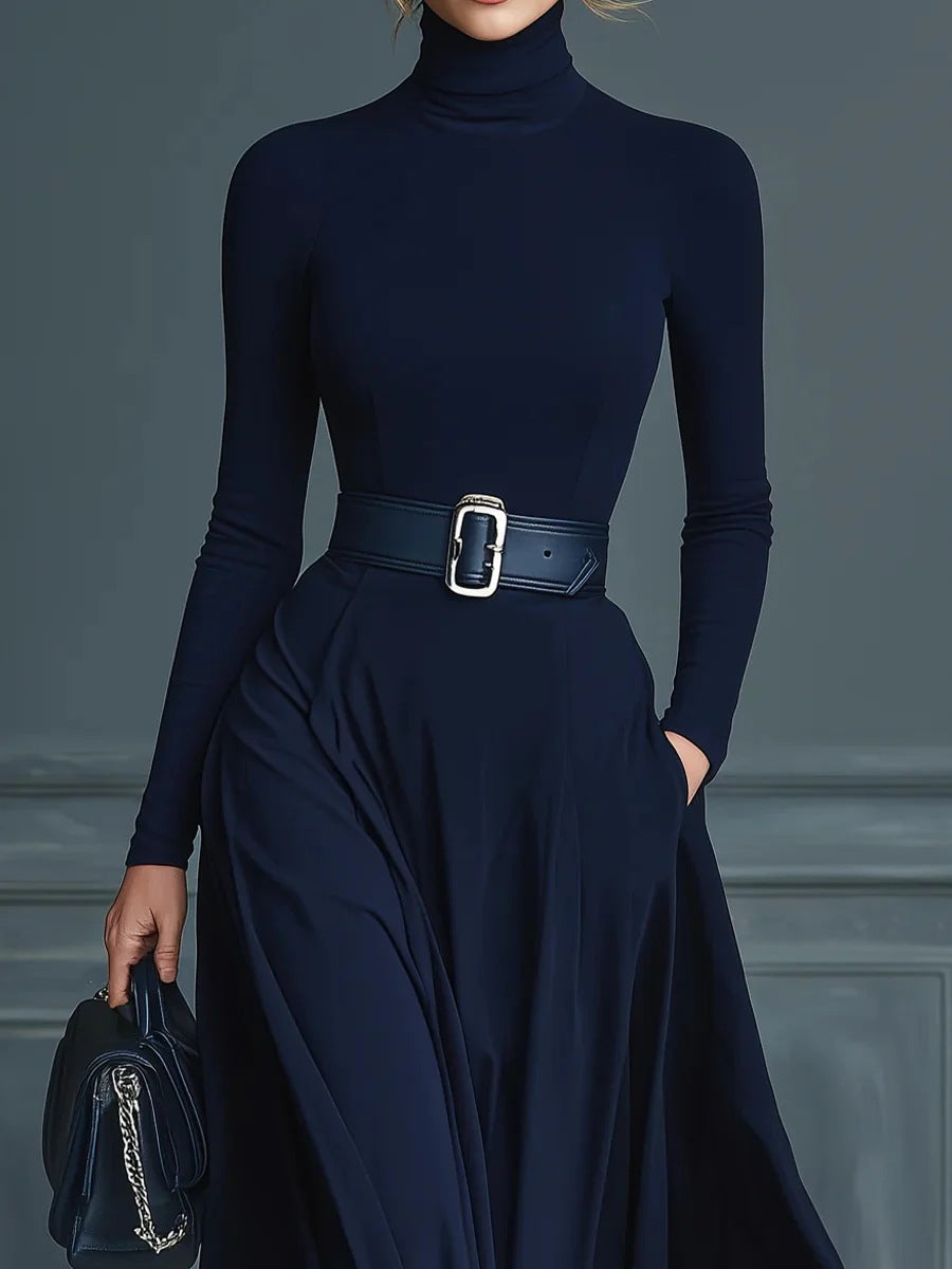Women's High-Neck Maxi Dress with Belt