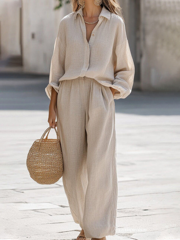 Ensemble blouse et pantalon en lin pour femme