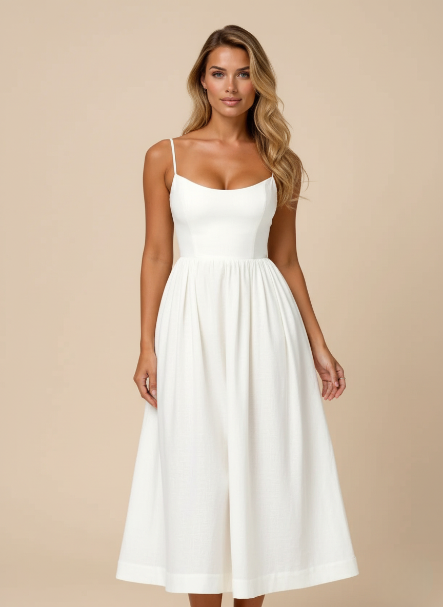 Women's Sweetheart Neck A-Line Midi Dress
