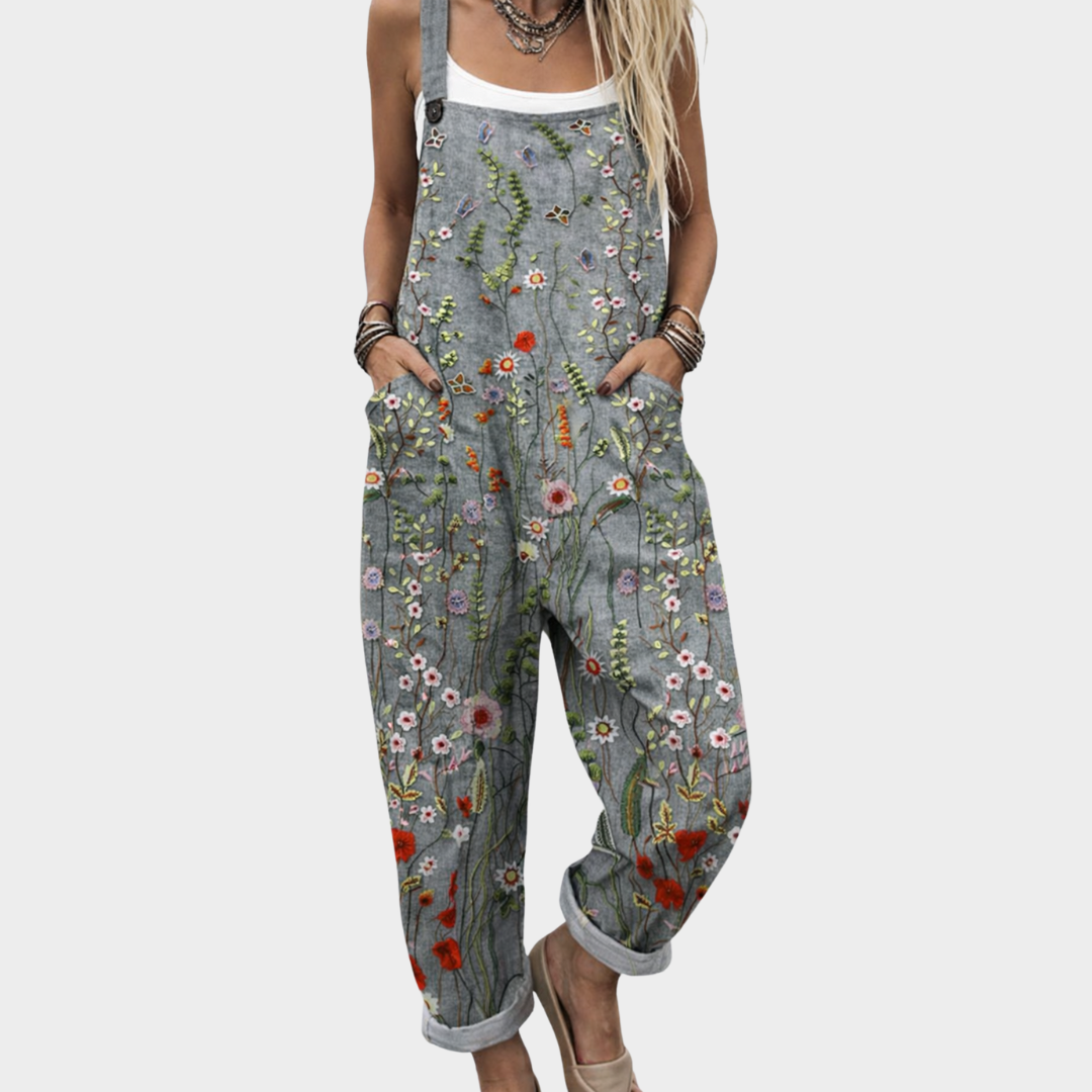 Women's Casual Floral Dungaree Jumpsuit
