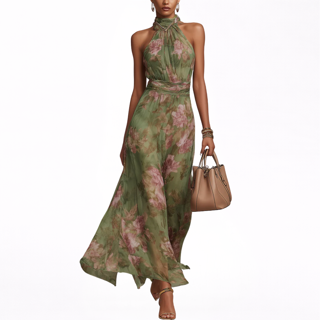 Women’s Floral Halter Flowing Maxi Dress