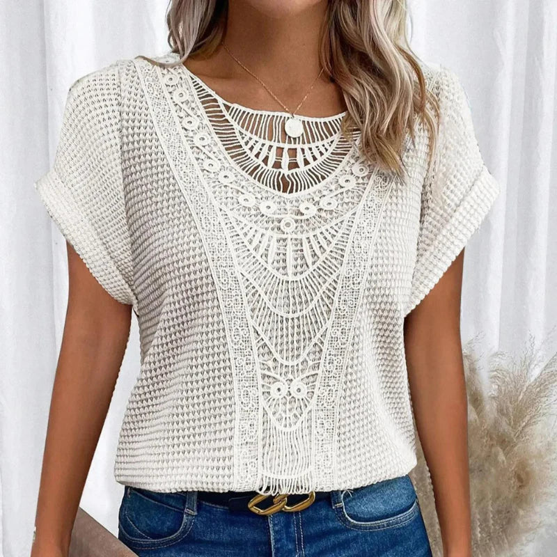 Women's Boho Crochet Lace Short Sleeve Top
