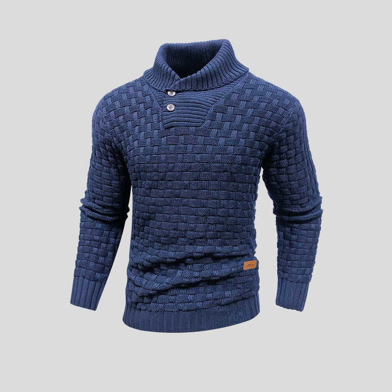 Men's Textured Turtleneck Sweater with Button Detail