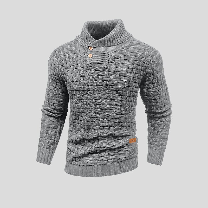 Men's Textured Turtleneck Sweater with Button Detail