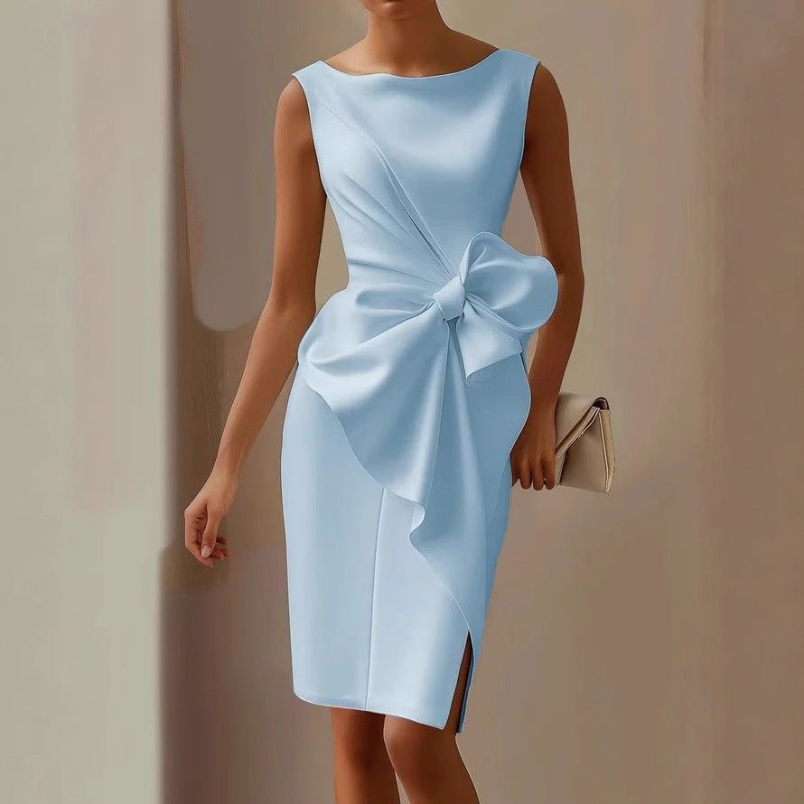 Robe mini sans manches pour femme avec ceinture à la taille