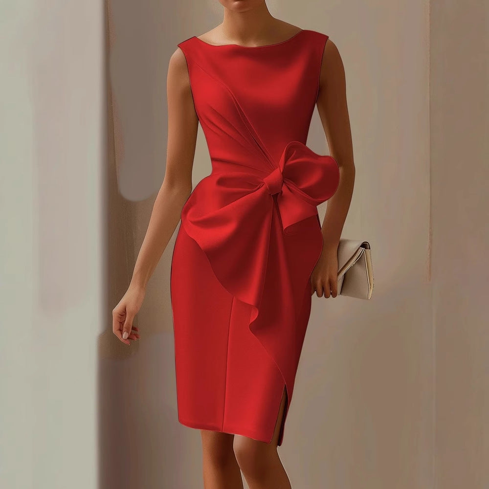 Robe mini sans manches pour femme avec ceinture à la taille