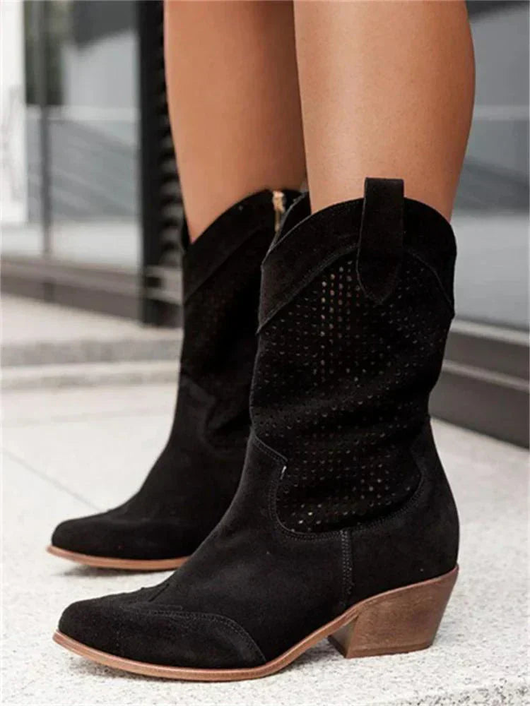 Women's Perforated Western Low-Heel Cowboy Boots