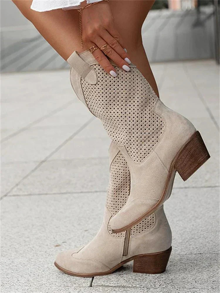 Women's Perforated Western Low-Heel Cowboy Boots